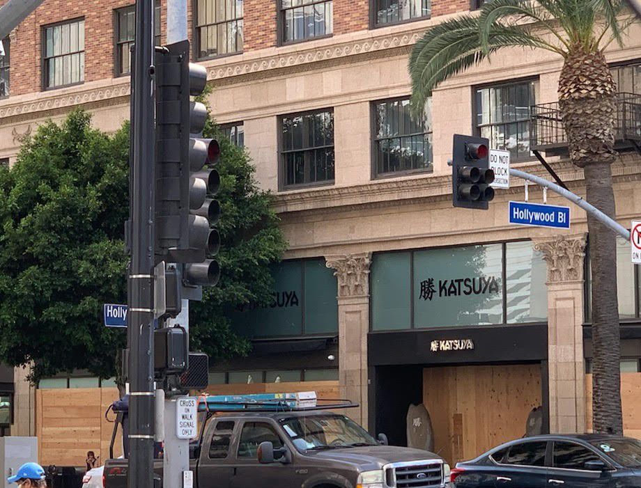 Hollywood storefronts boarded up